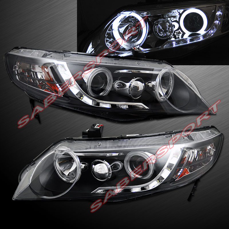 Honda civic dual halo led black projector headlights #4